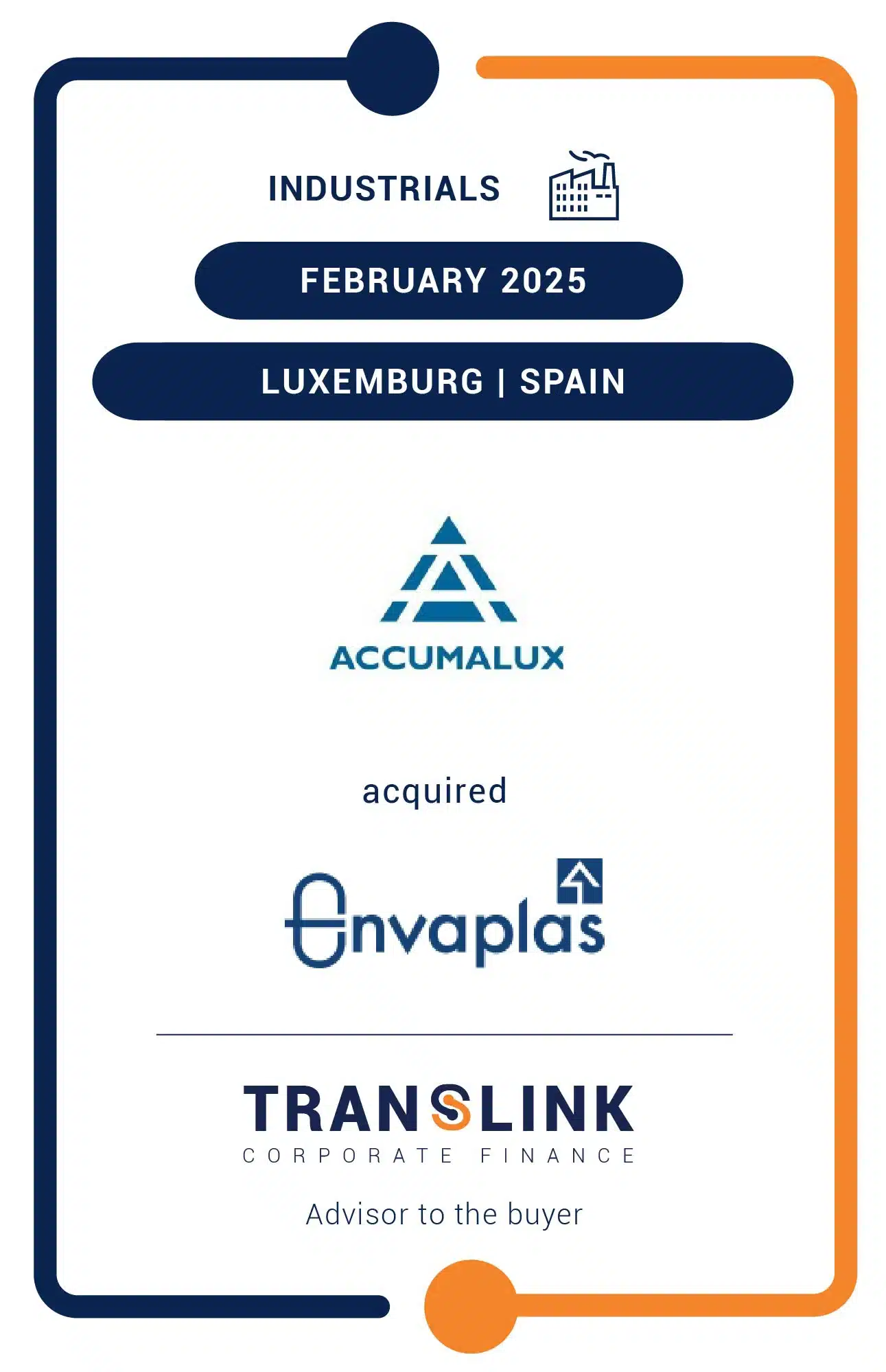 Translink Corporate Finance Germany acted as exclusive advisor to Accumalux Group on the acquisition of Beltran Envaplas