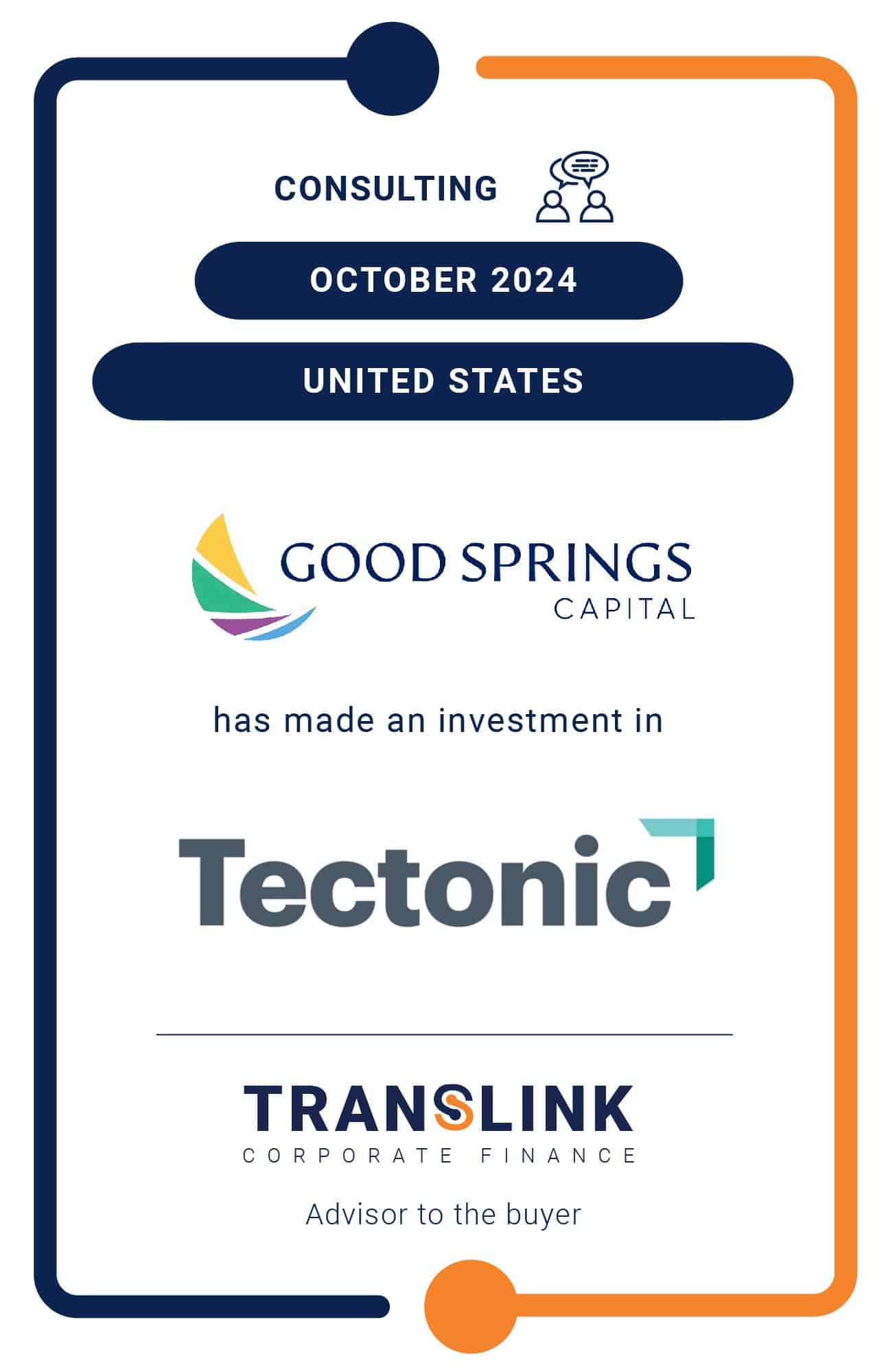 Translink’s US Partner, Dinan & Company initiated the investment in Tectonic Engineering Consultants by Good Springs Capital