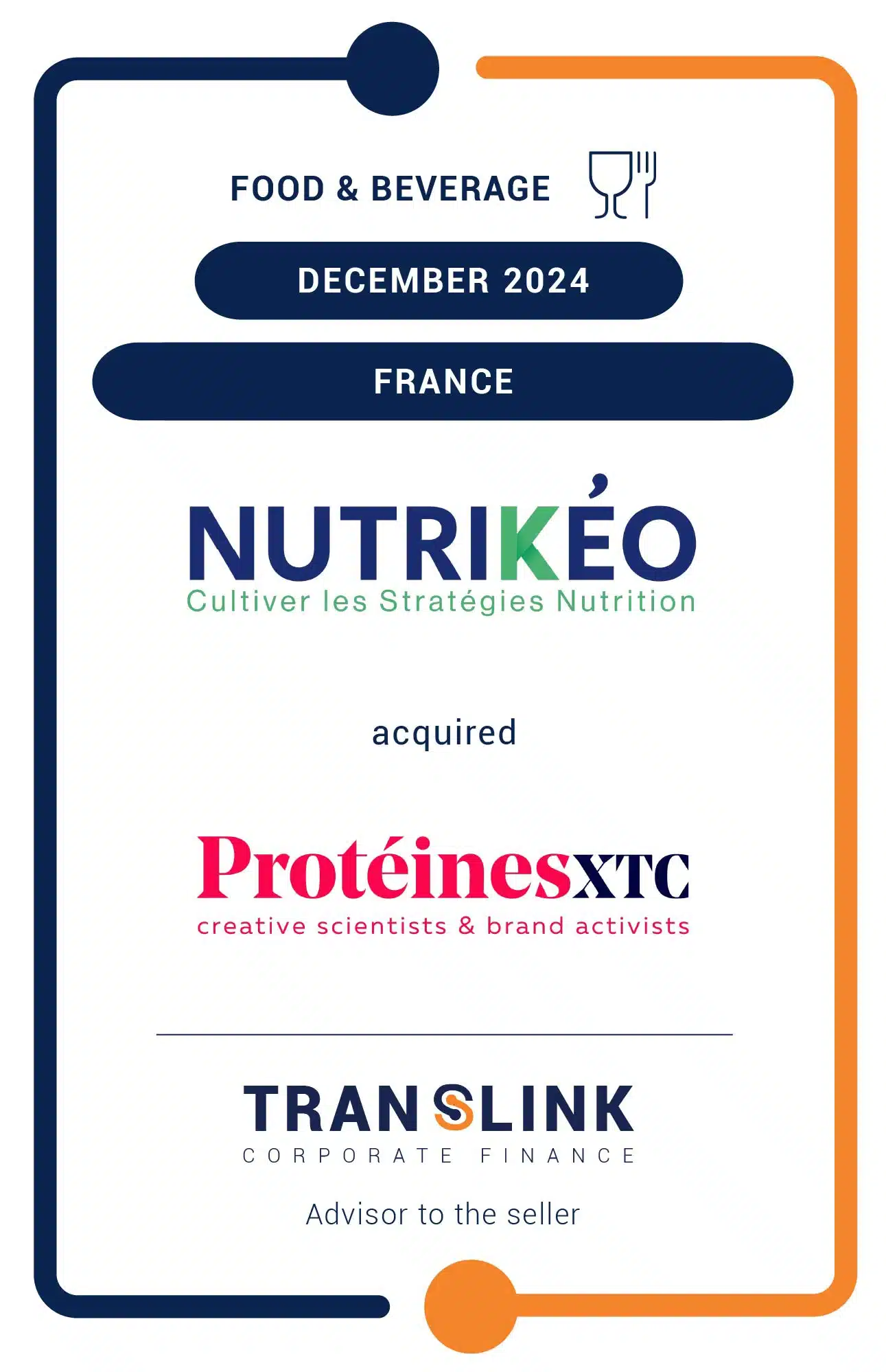 Translink Corporate Finance acted as the advisor to the majority shareholder of ProtéinesXTC on the sale to Nutrikéo