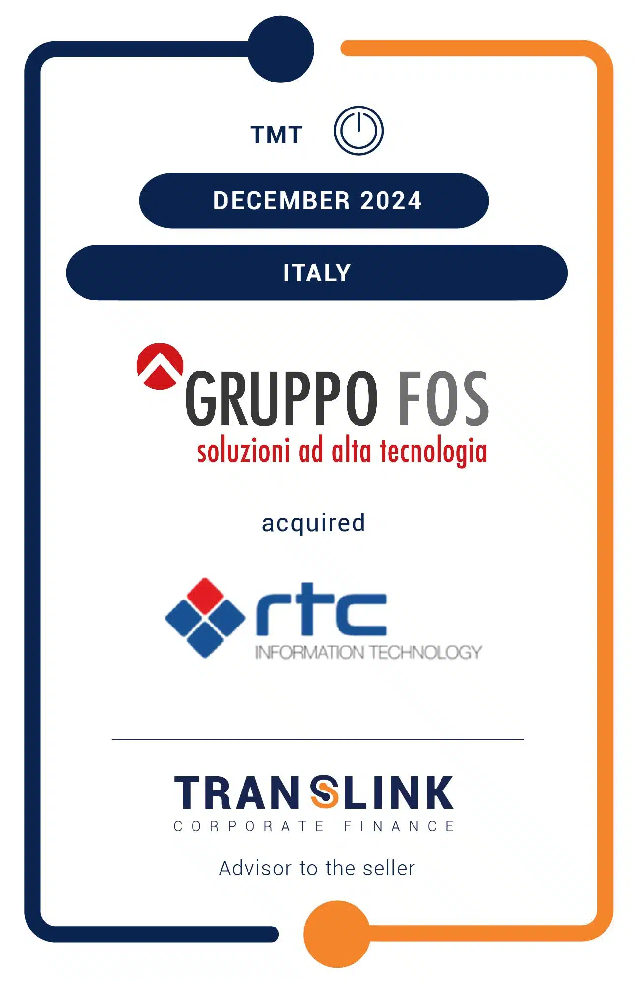 Translink Corporate Finance acted as the advisor to the shareholders of RTC on the sale of the company to FOS